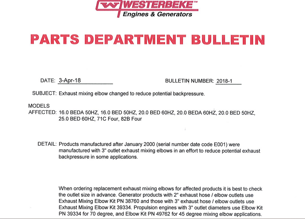 Westerbeke 049762 Kit Exhaust mixing elbow 45 Dig 3"